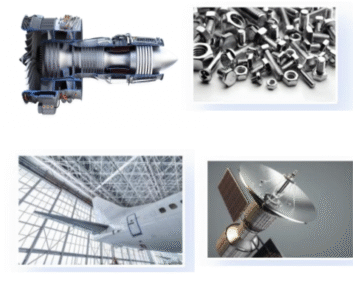 AerospaceE- engine components, aircraft parts, satellite components, fasteners.